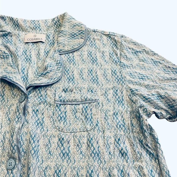 Cosabella Blue And White Bella Short Sleeve Top and Boxer Pajama Set - Picture 3 of 9